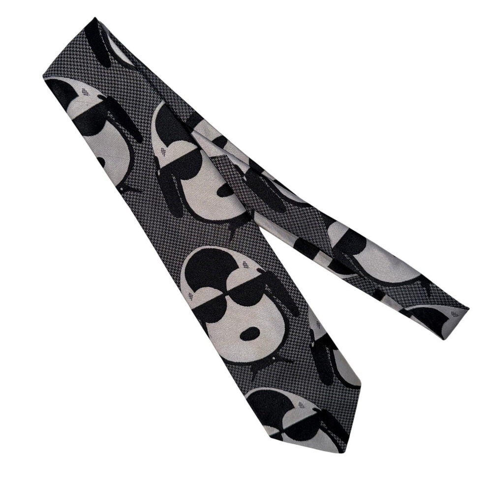 Vintage Snoopy Tie Cervantes Peanuts Graphic Black Gray Novelty Necktie